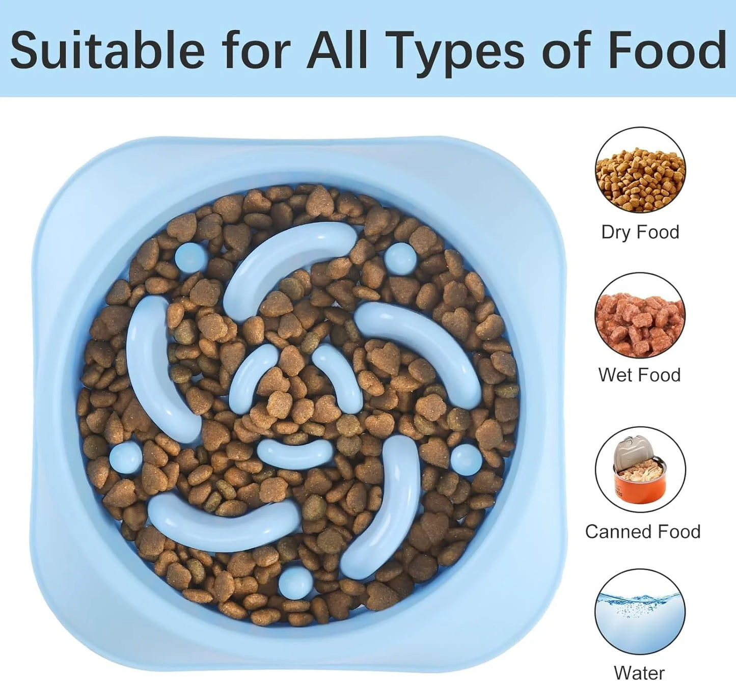 Slow Feeder Dog Bowls 2PCS, Non Slip Cat Food Bowls, Bloat Stop Maze Dishes, Interactive Feeder for All Breeds 2 Cup Lightblue&Darkblue