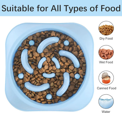Slow Feeder Dog Bowls 2PCS, Non Slip Cat Food Bowls, Bloat Stop Maze Dishes, Interactive Feeder for All Breeds 2 Cup Lightblue&Darkblue