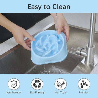 Slow Feeder Dog Bowls 2PCS, Non Slip Cat Food Bowls, Bloat Stop Maze Dishes, Interactive Feeder for All Breeds 2 Cup Lightblue&Darkblue