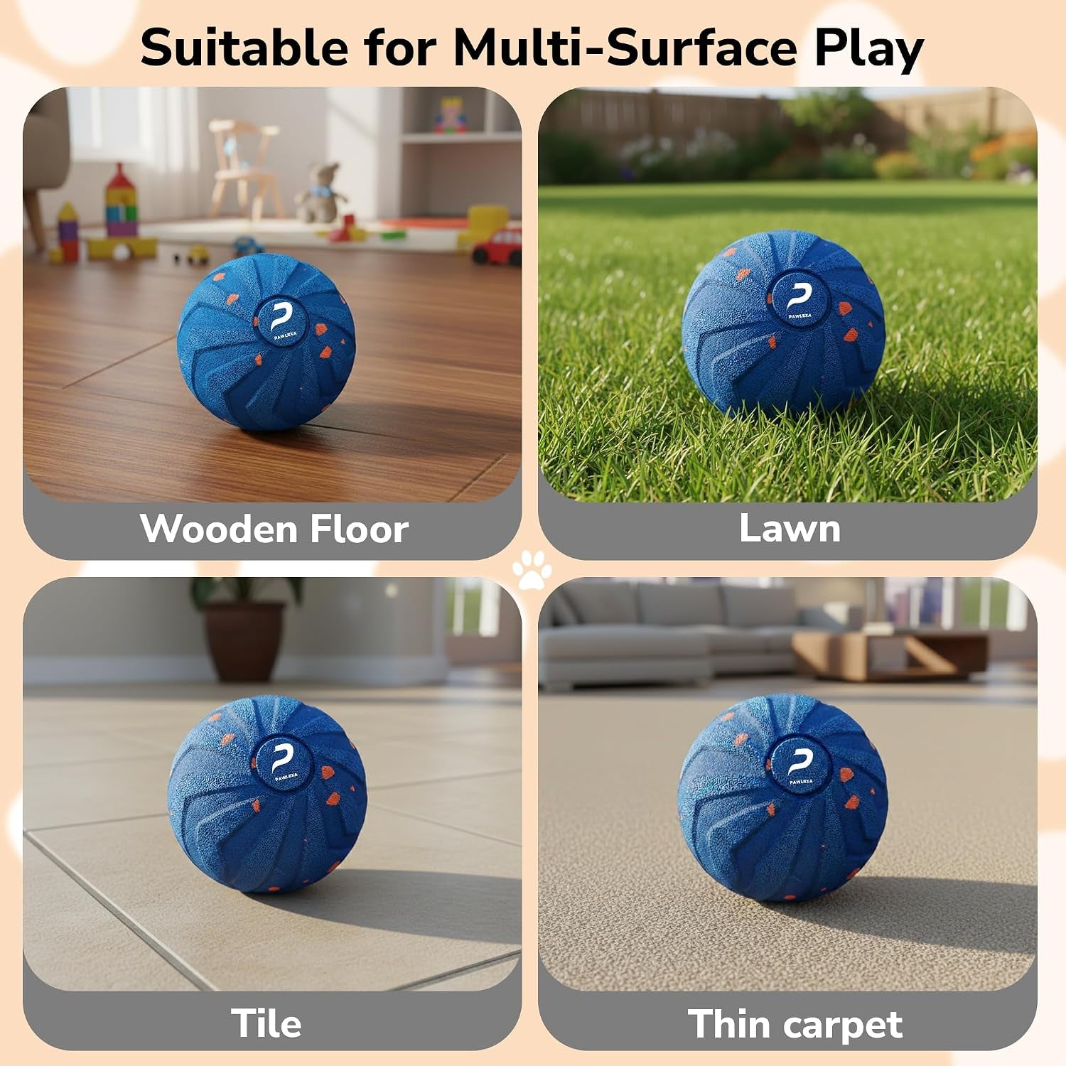 Interactive Dog Ball Blue 3.23In Smart Interactive Dog Toy, Durable E-TPU Dog Balls, Interactive Dog Toys for All Dogs, USB-C Fast Charge, IPX7 Waterproof