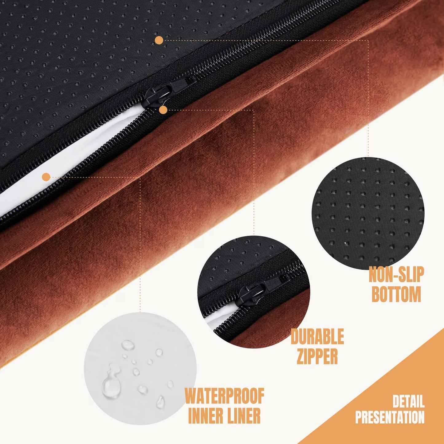 42"X32" Supportive Memory Foam Orthopedic Dog Bed, with Washable Removable Cover, Non-Slip Base, Waterproof, Brown